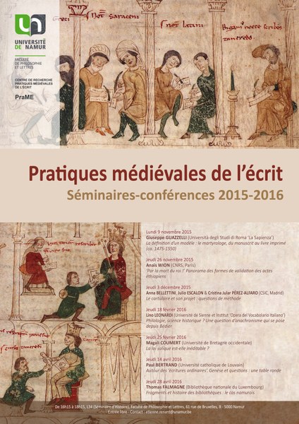 Pratiques médiévales de l’écrit : séminaires-conférences 2015-2016
