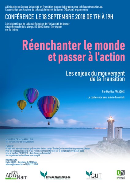 Les enjeux de la Transition : conférence le 18/09 à l’UNamur