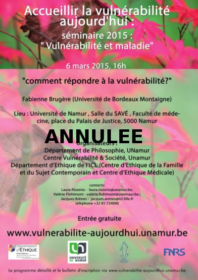 CONFERENCE ANNULEE "Comment répondre à la vulnérabilité?"  