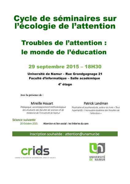  "Ecologie de l'attention : vivre dans un monde hyperconnecté", troisième séance le 29 septembre