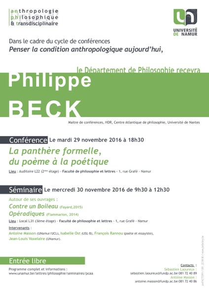 Séminaire autour des ouvrages de Philippe BECK en présence de l'auteur