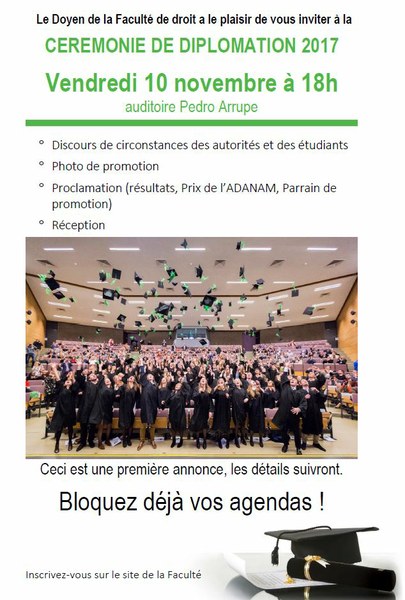 Cérémonie de diplomation - Faculté de droit - vendredi 10 novembre 2017