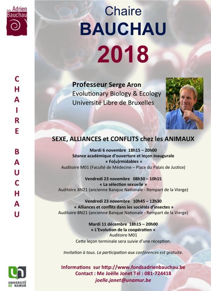 Invitation à la leçon inaugurale "Fo(u)rmidables" de la Chaire Bauchau 2018 "SEXE, ALLIANCES et CONFLITS chez les ANIMAUX"