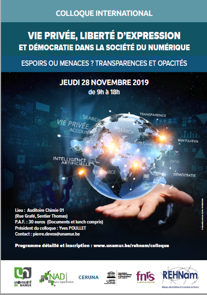 Colloque international "Vie privée, liberté d’expression et démocratie dans la société du numérique - Espoirs ou menaces ? Transparences et opacités"