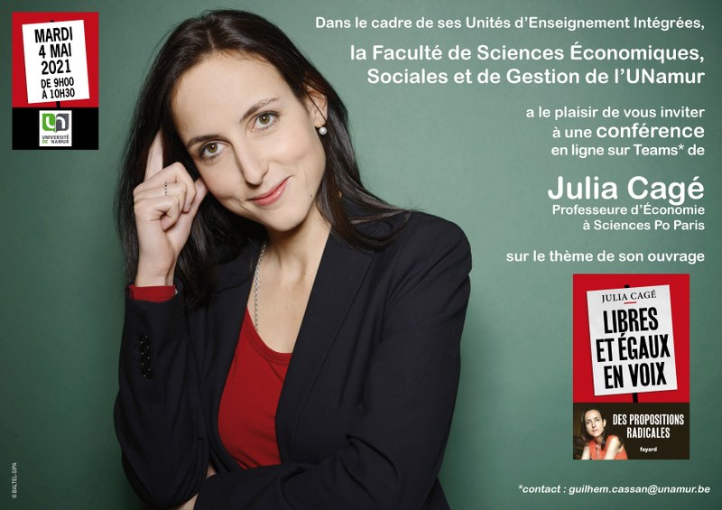 Conférence de Julia Cagé: Libres et Egaux en Voix, le 4 mai 2021