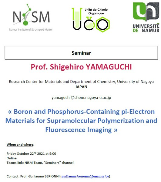 NISM/UCO lecture: Boron and Phosphorus-Containing pi-Electron Materials for Supramolecular Polymerization and Fluorescence Imaging