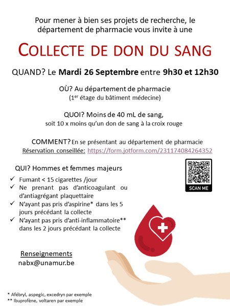 Collecte de don de sang au Département de Pharmacie