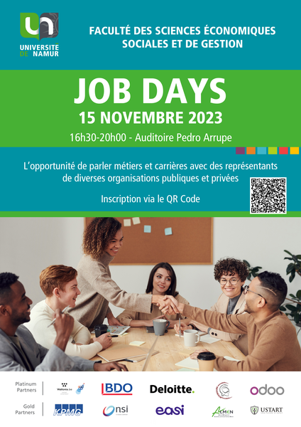 Journée carrières à l'UNamur ce 15 Novembre 2023 entre 16h30 et 18h00