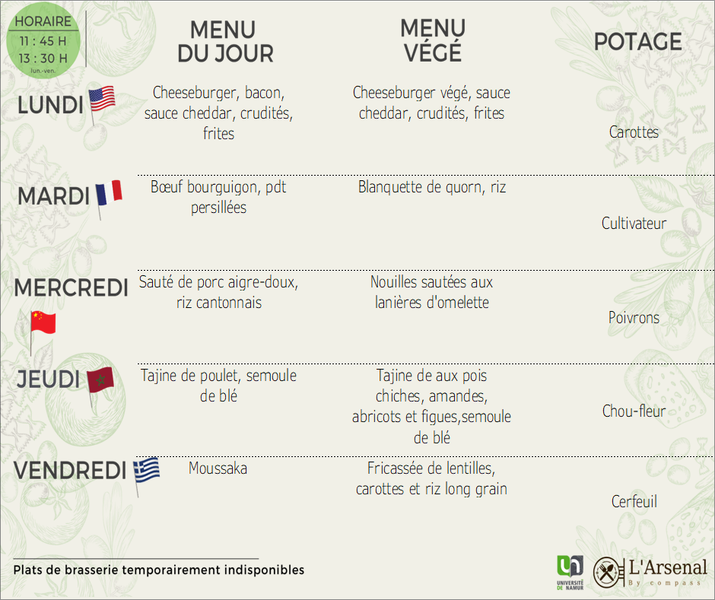 Menu de la semaine : L'Arsenal - semaine au tour du monde 