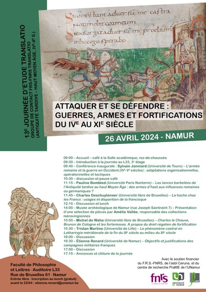 Journée d'étude Translatio "Attaquer et se défendre: guerres, armes et fortifications du IVe au XIe siècle 