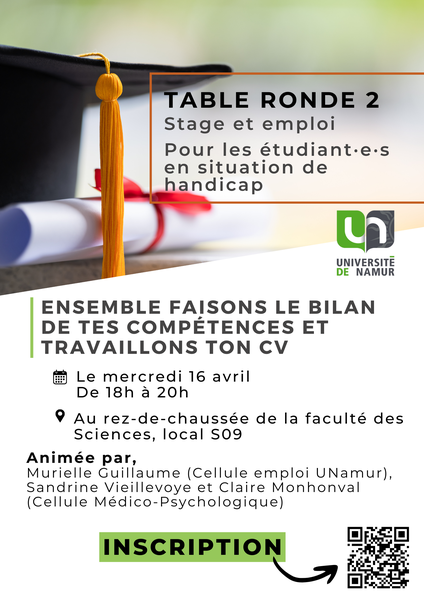 Table ronde 2 : Élaboration de CV pour stage et emploi, dédiée aux étudiants en situation de handicap