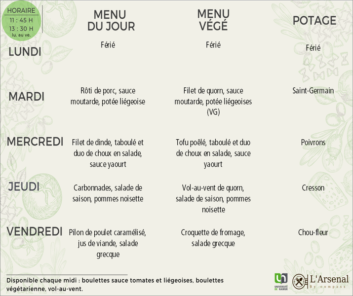 Menu de la semaine : L'Arsenal